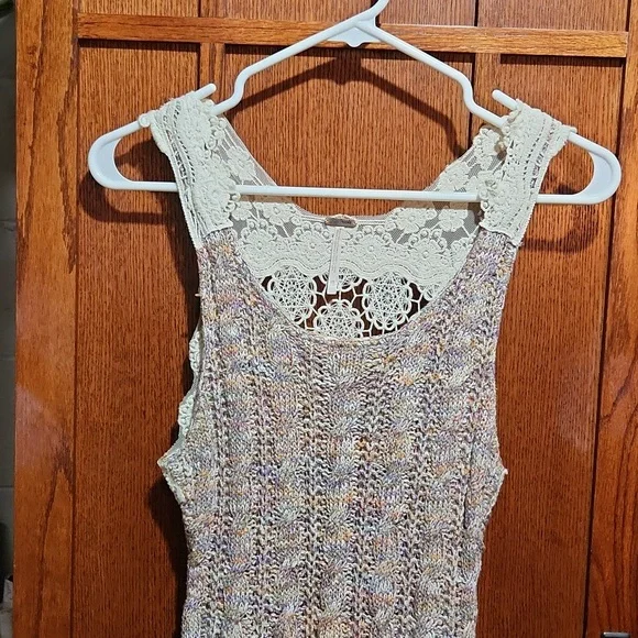 Free People Multicolor Knit Tank Dress with Cream Crochet Back - Picture 2 of 7